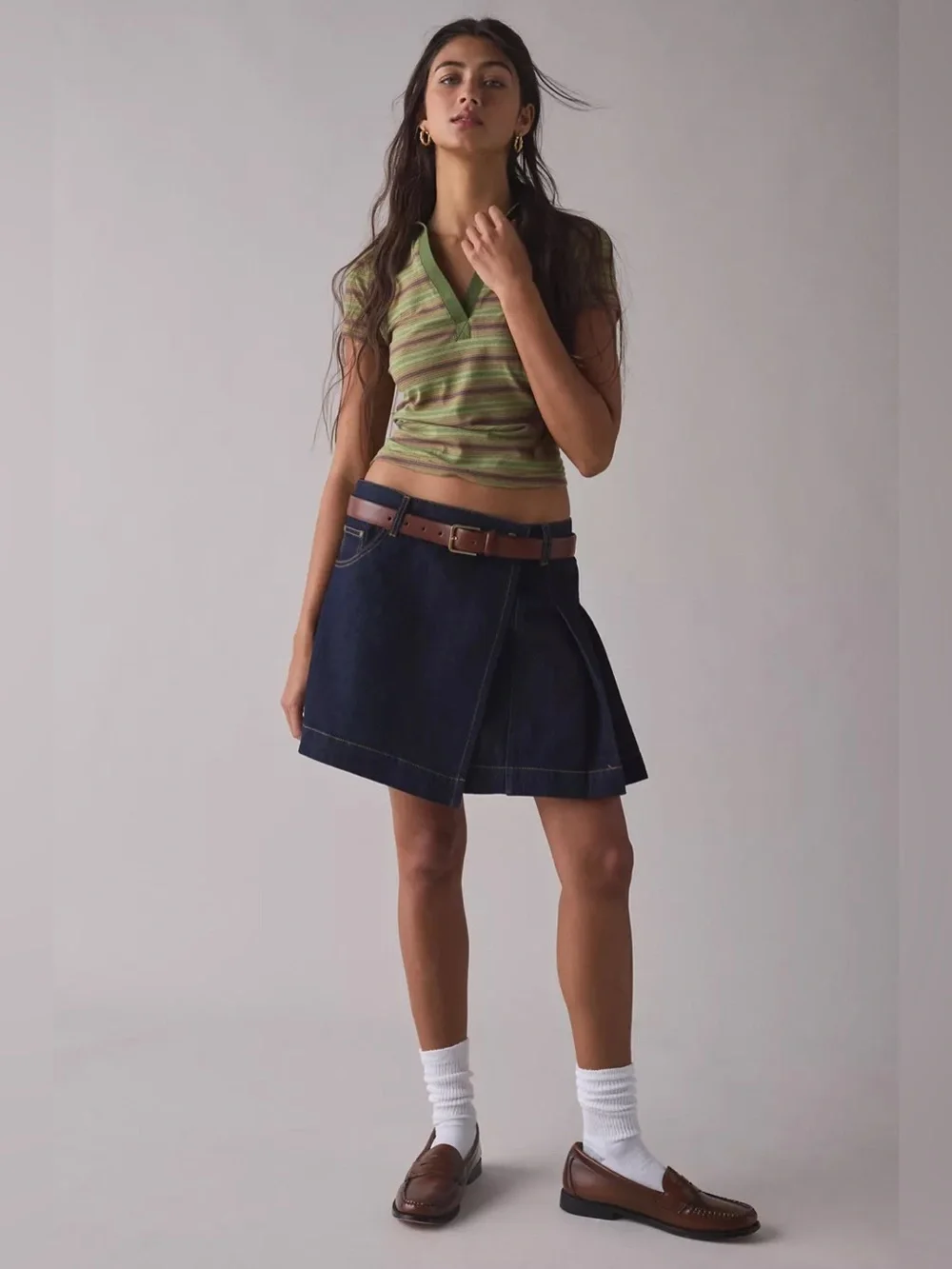 House of Sunny Pleated Denim Skirt